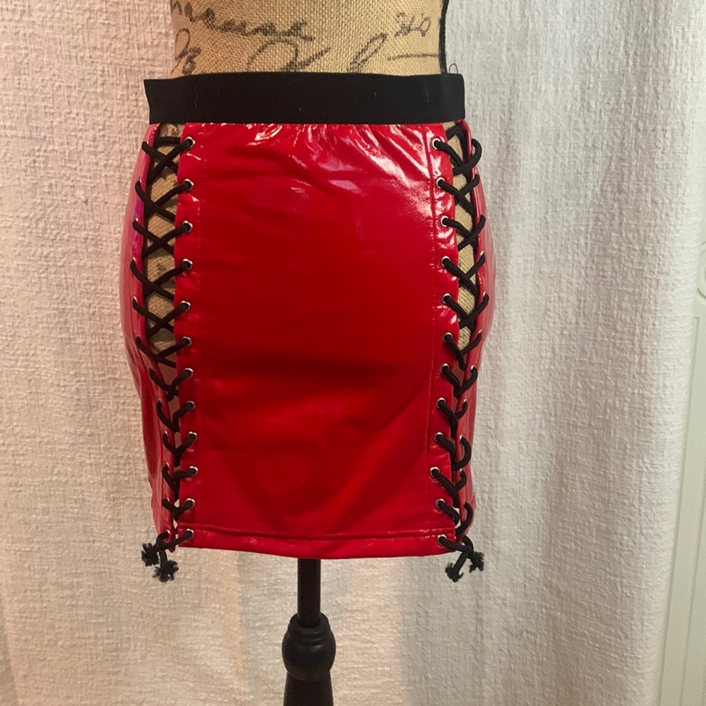 Red patent miniskirt by current mood